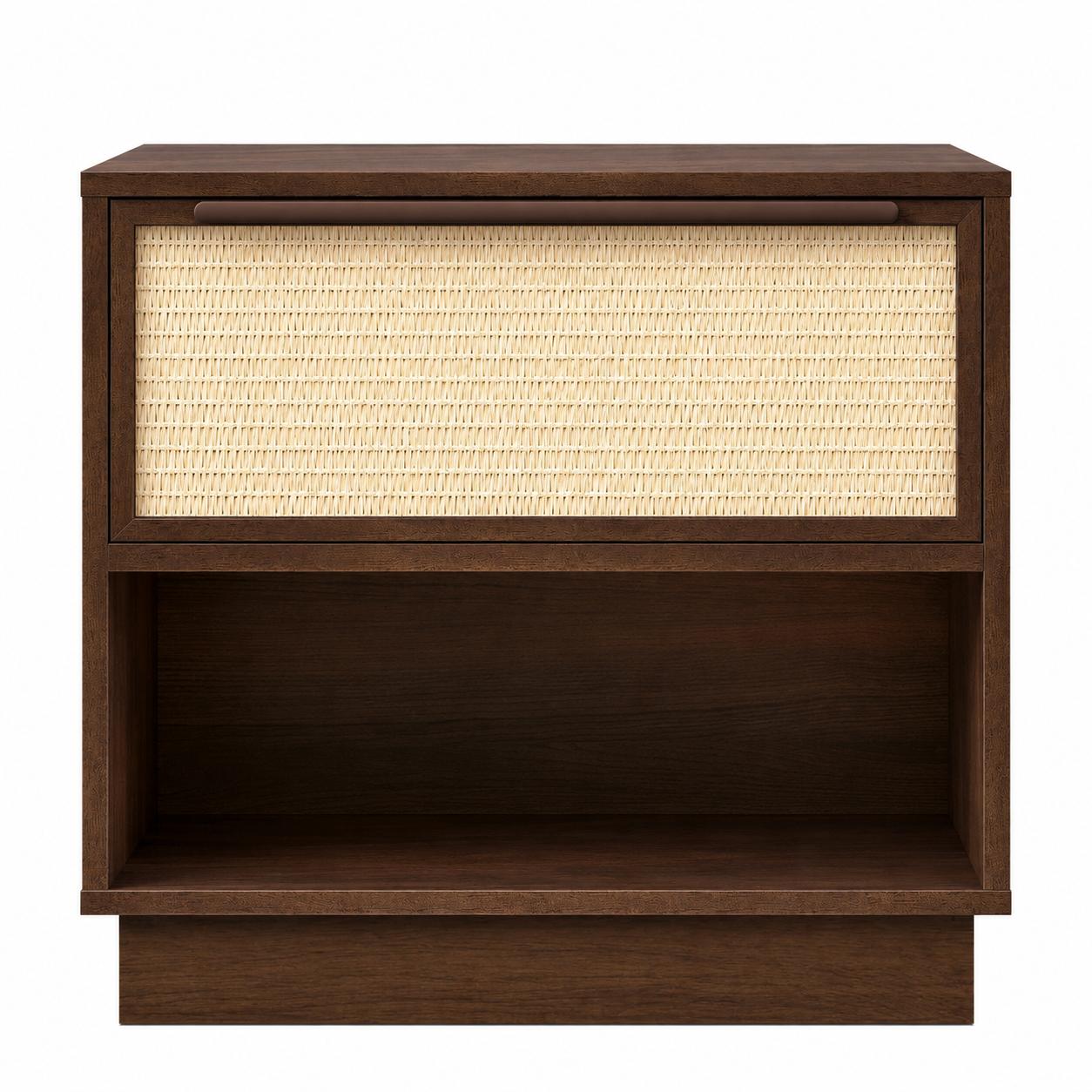 22" Walnut Wood Woven Texture One Drawer Nightstand