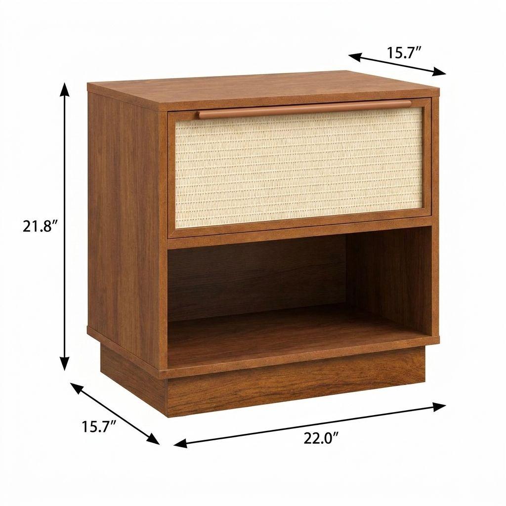 22" Oak Wood Woven Texture One Drawer Nightstand