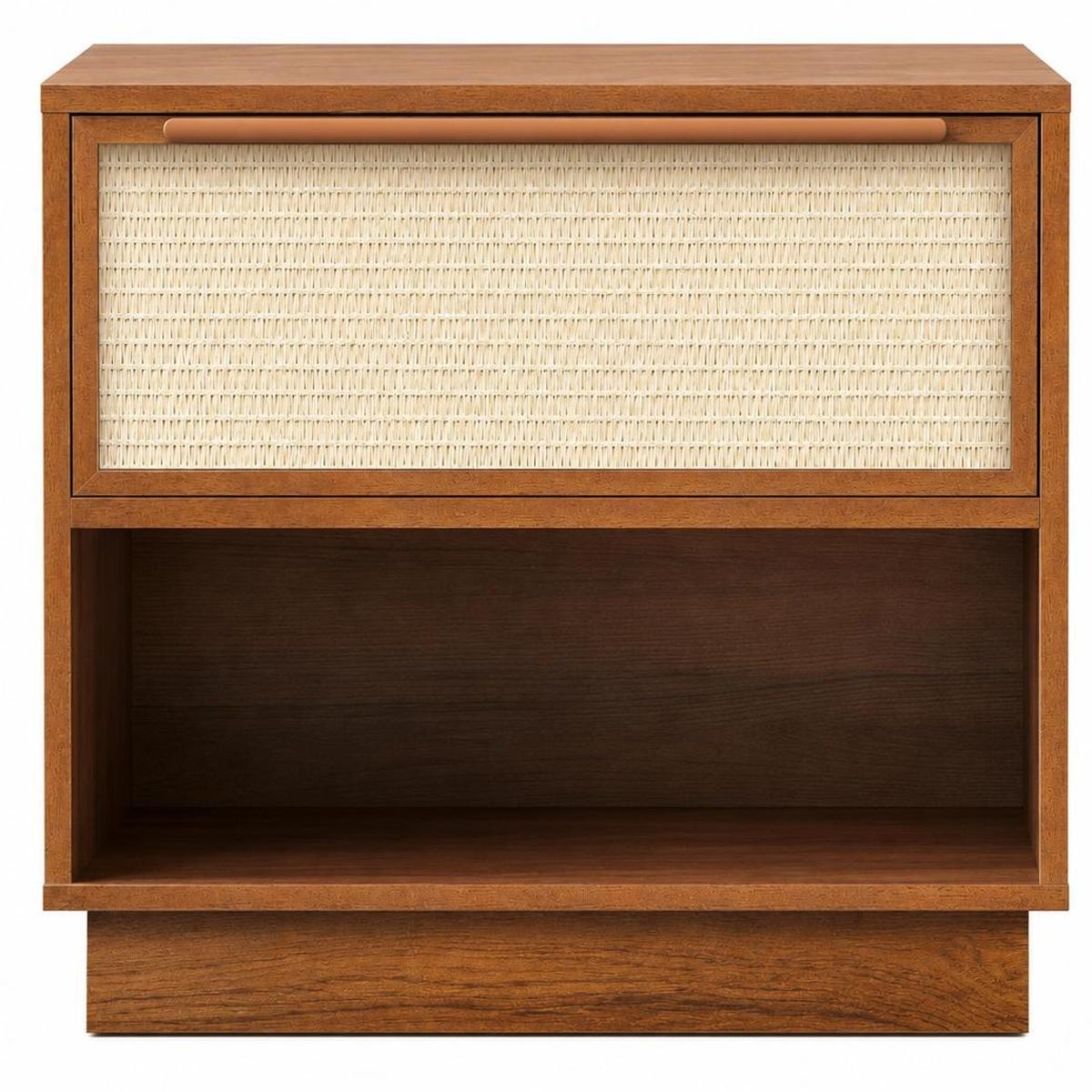 22" Oak Wood Woven Texture One Drawer Nightstand