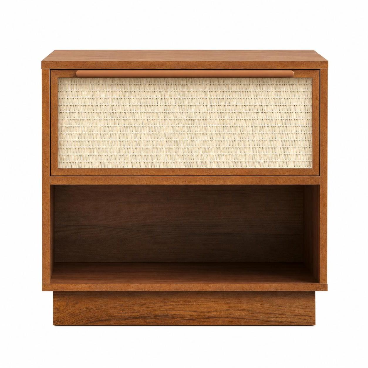 22" Oak Wood Woven Texture One Drawer Nightstand