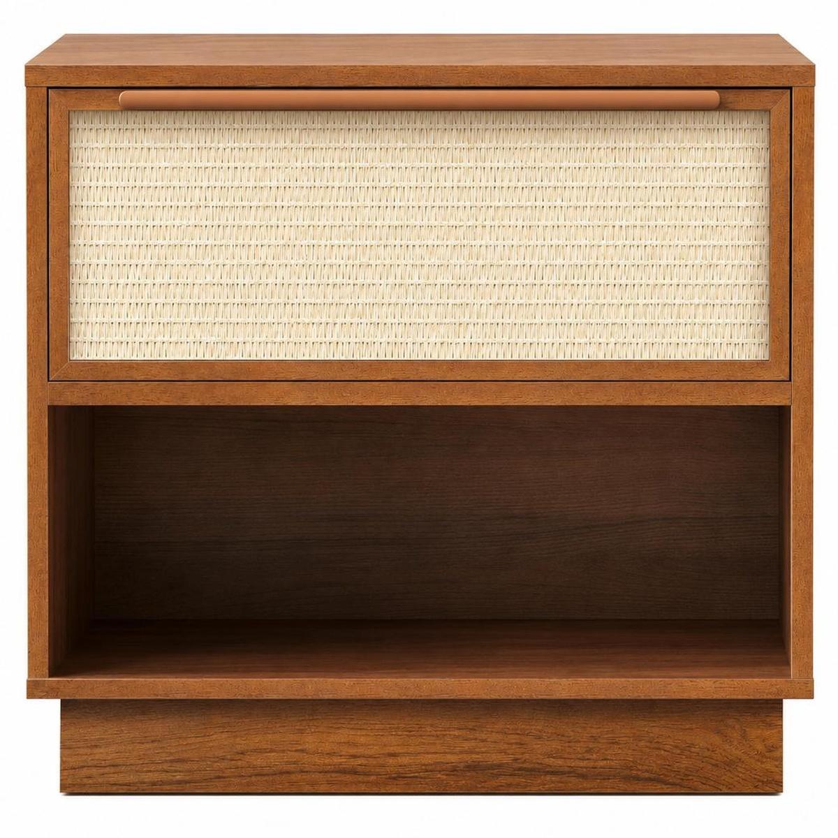 22" Oak Wood Woven Texture One Drawer Nightstand