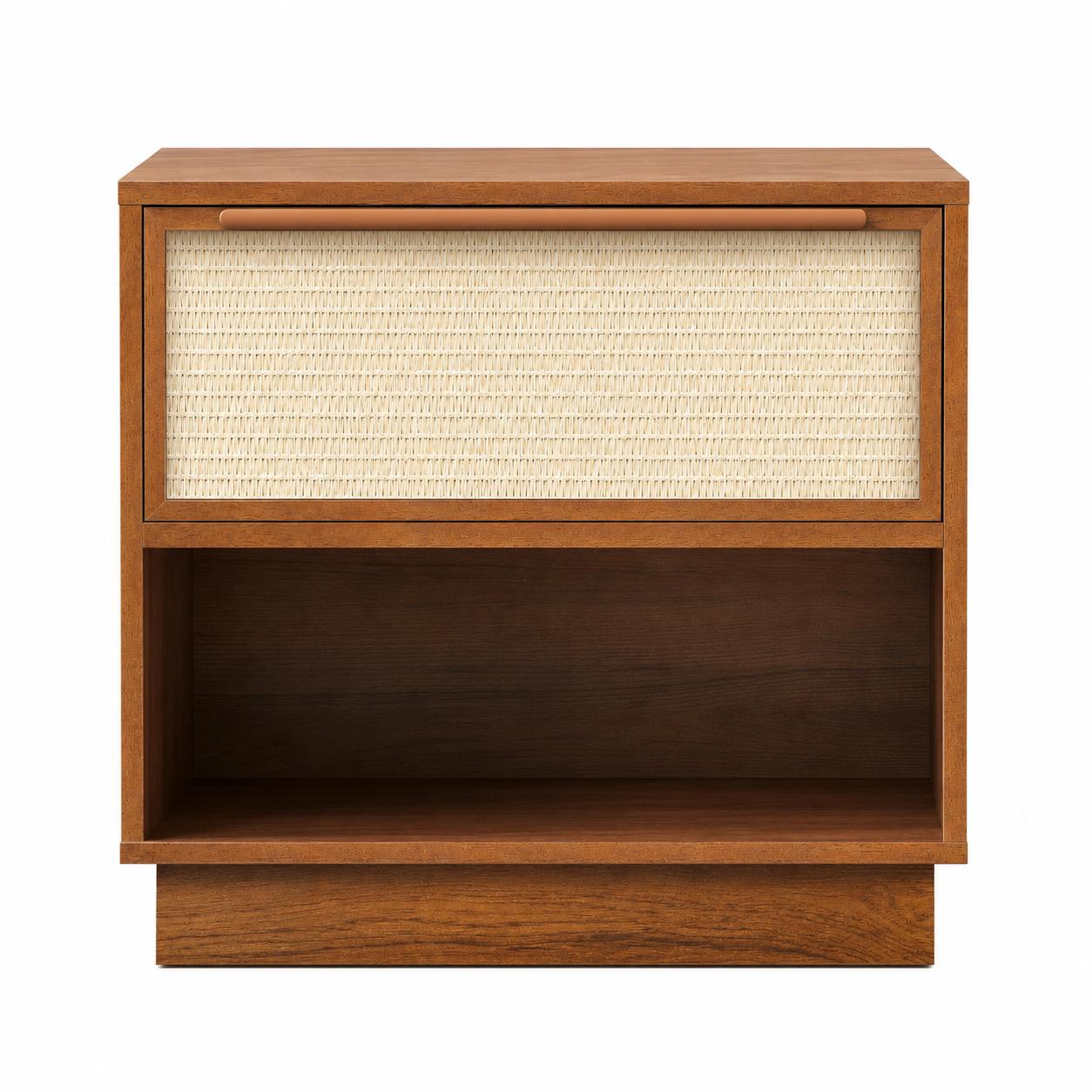 22" Oak Wood Woven Texture One Drawer Nightstand