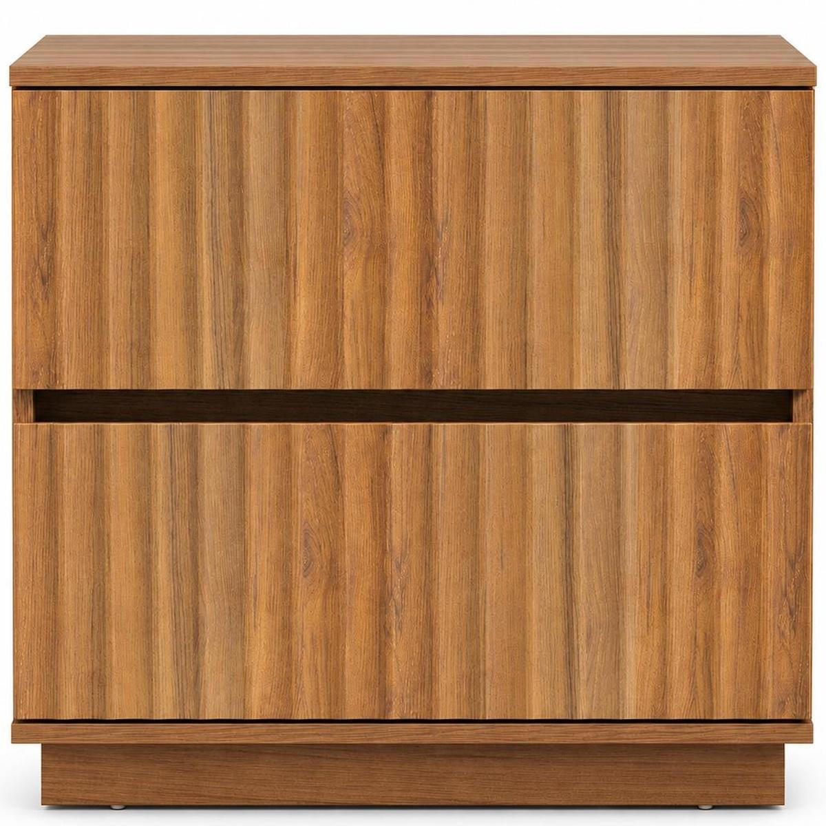 22" Walnut Wood Ribbed Texture Two Drawer Nightstand