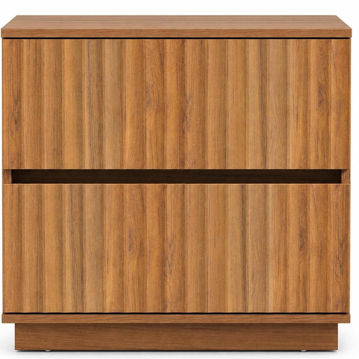 22" Walnut Wood Ribbed Texture Two Drawer Nightstand