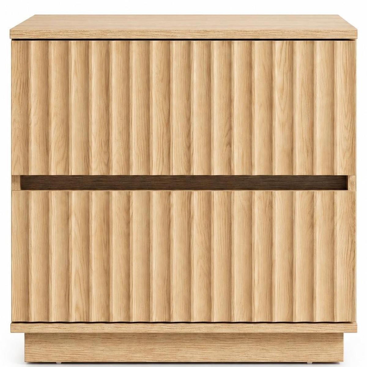 22" Natural Wood Ribbed Texture Two Drawer Nightstand
