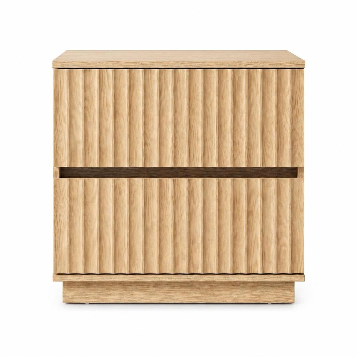 22" Natural Wood Ribbed Texture Two Drawer Nightstand