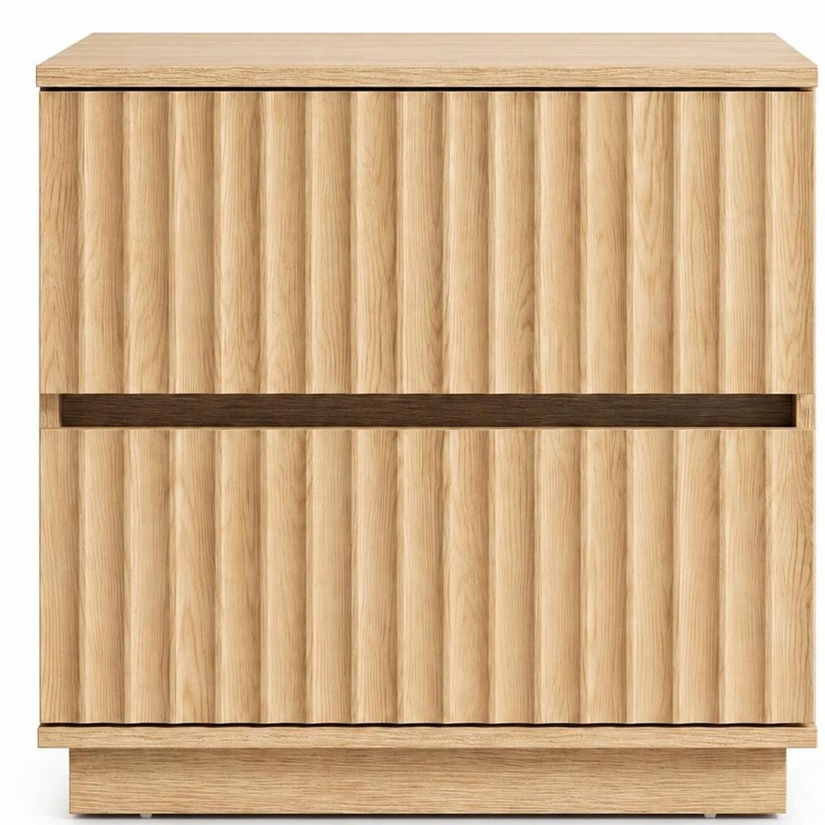22" Natural Wood Ribbed Texture Two Drawer Nightstand