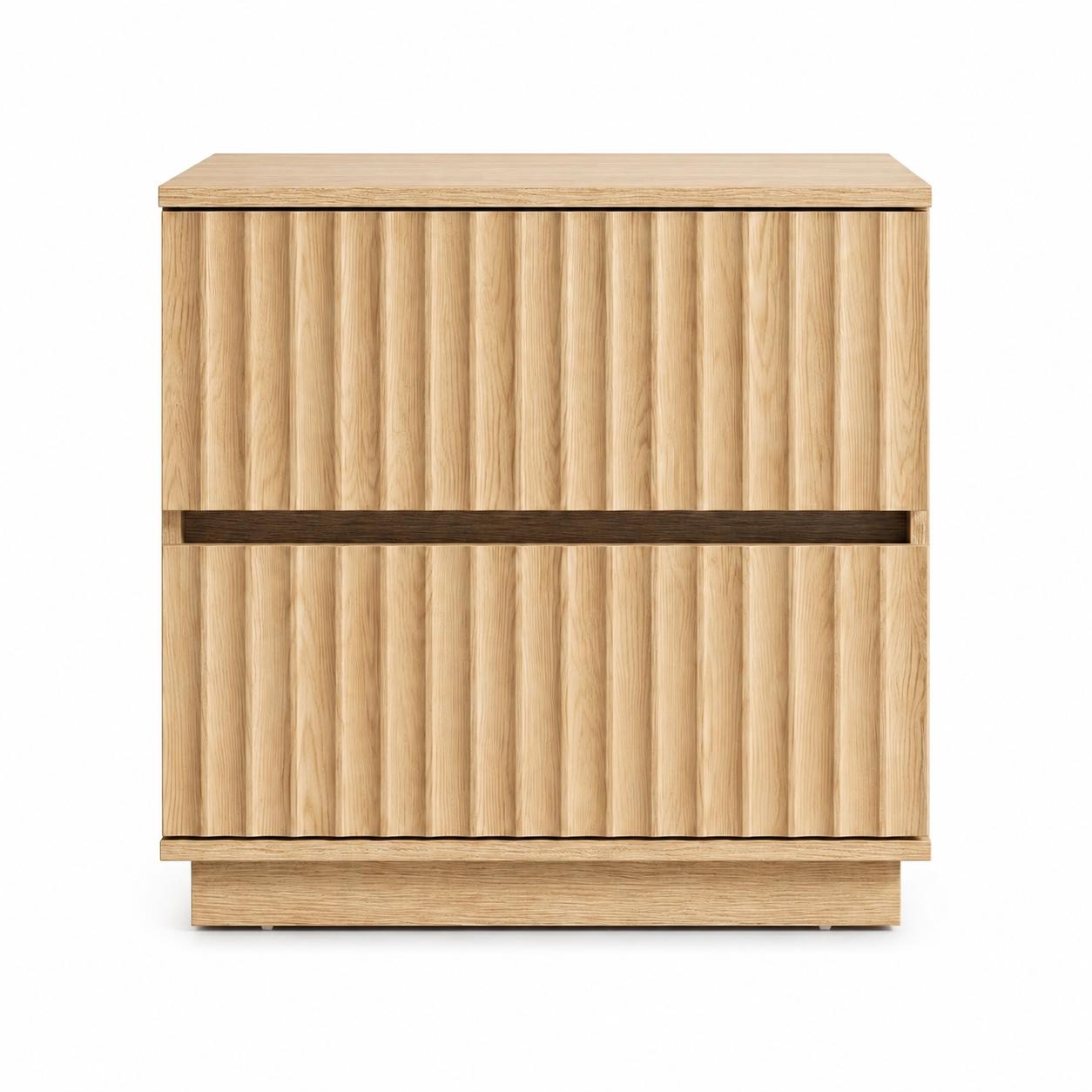 22" Natural Wood Ribbed Texture Two Drawer Nightstand