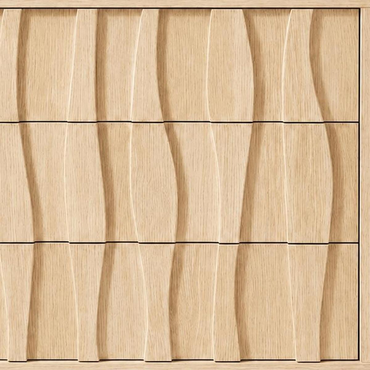 26" Natural Wood Carved Abstract Three Drawer Nightstand