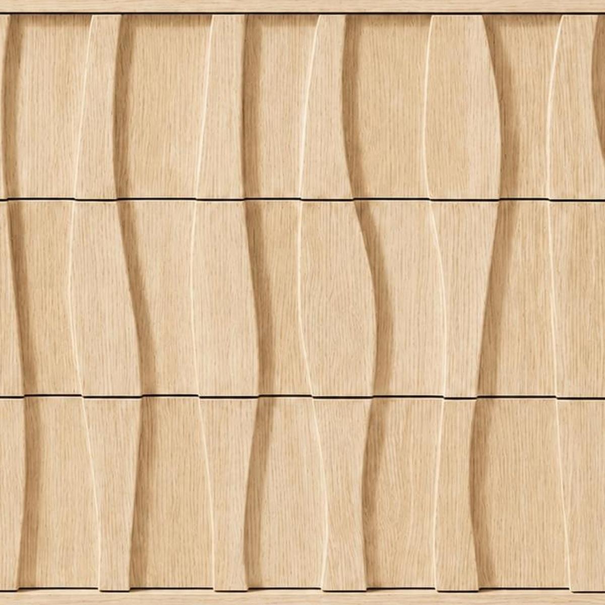 26" Natural Wood Carved Abstract Three Drawer Nightstand