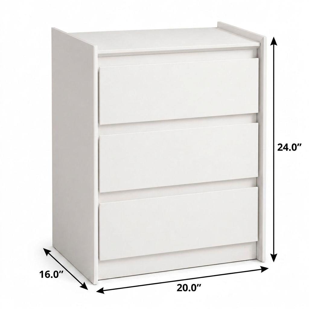 24" White Wood Three Drawer Nightstand with USB Port and Integrated Tech