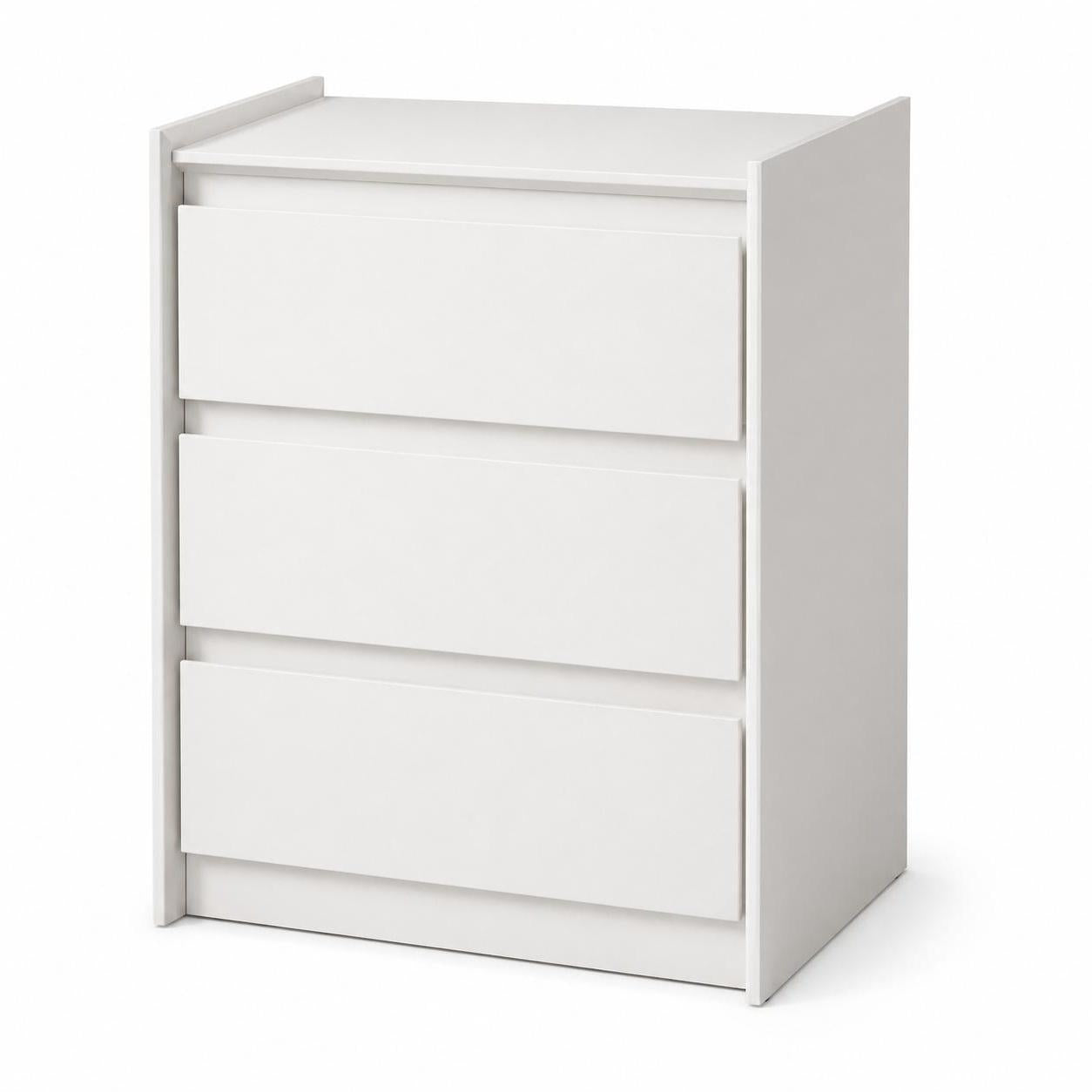 24" White Wood Three Drawer Nightstand with USB Port and Integrated Tech