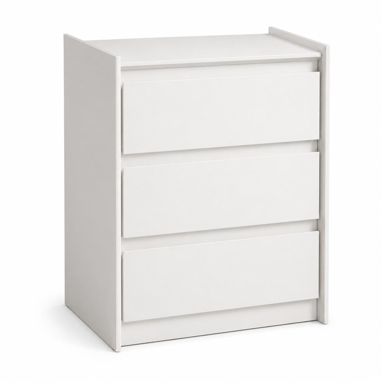 24" White Wood Three Drawer Nightstand with USB Port and Integrated Tech