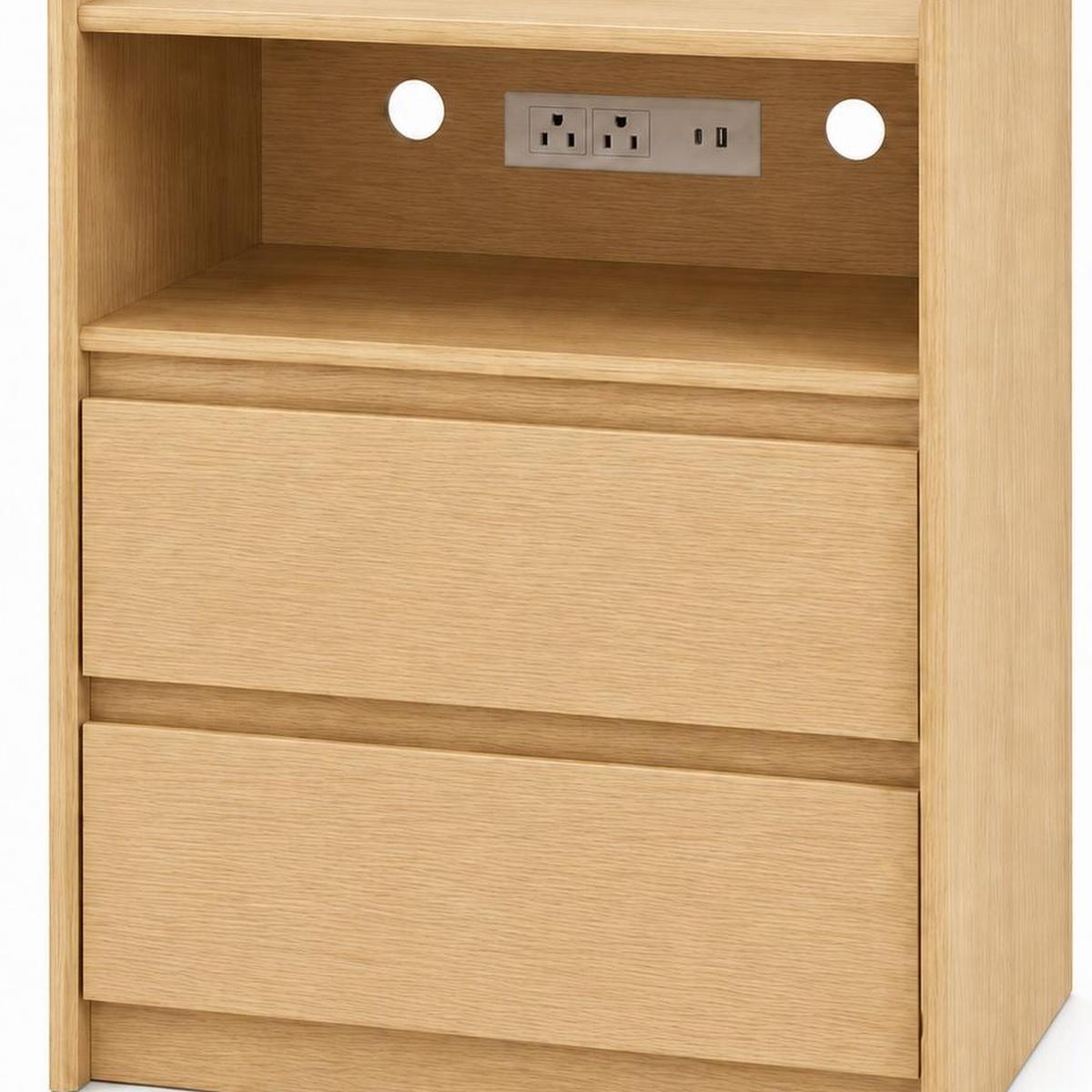 24" Oak Wood Two Drawer Nightstand with USB Port and Integrated Tech