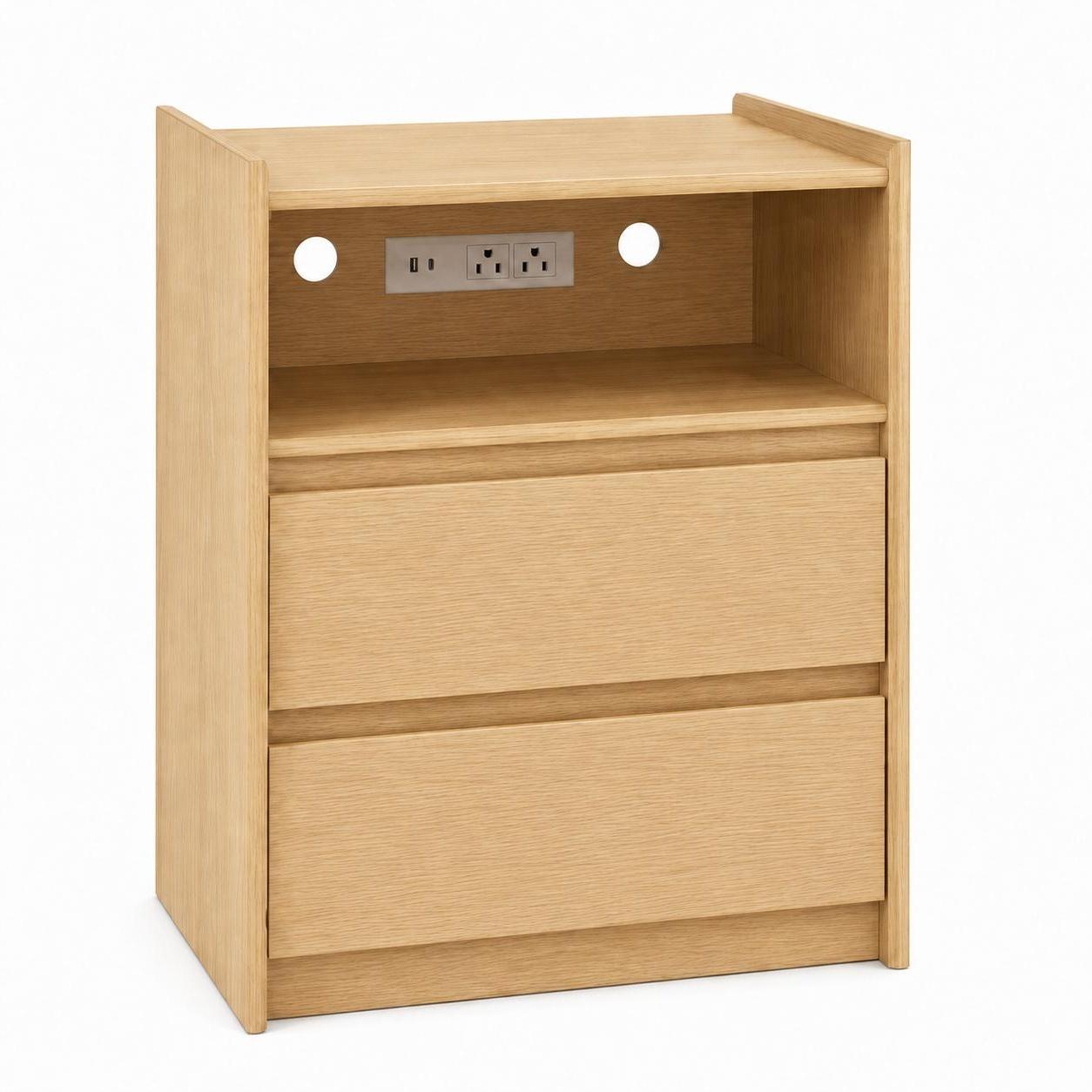 24" Oak Wood Two Drawer Nightstand with USB Port and Integrated Tech
