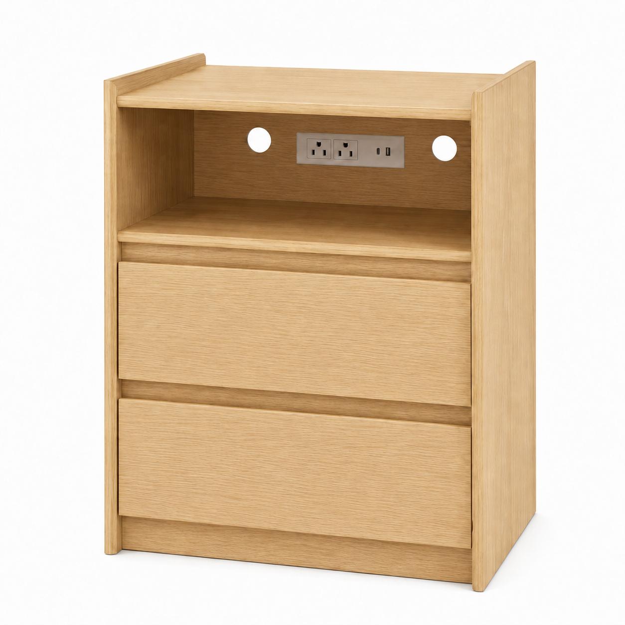 24" Oak Wood Two Drawer Nightstand with USB Port and Integrated Tech
