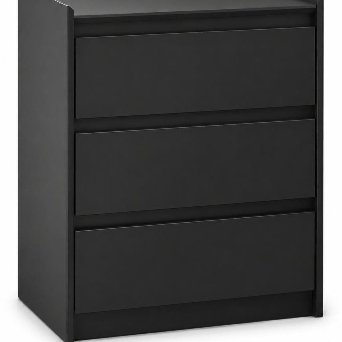 24" Black Wood Three Drawer Nightstand with USB Port and Integrated Tech