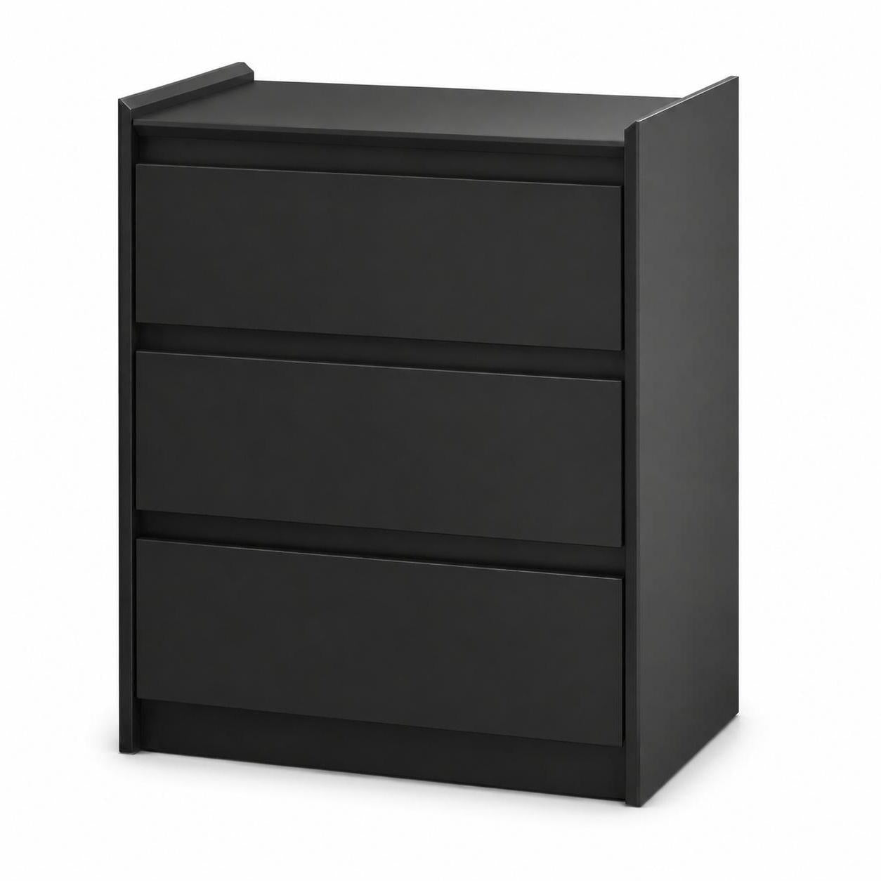 24" Black Wood Three Drawer Nightstand with USB Port and Integrated Tech