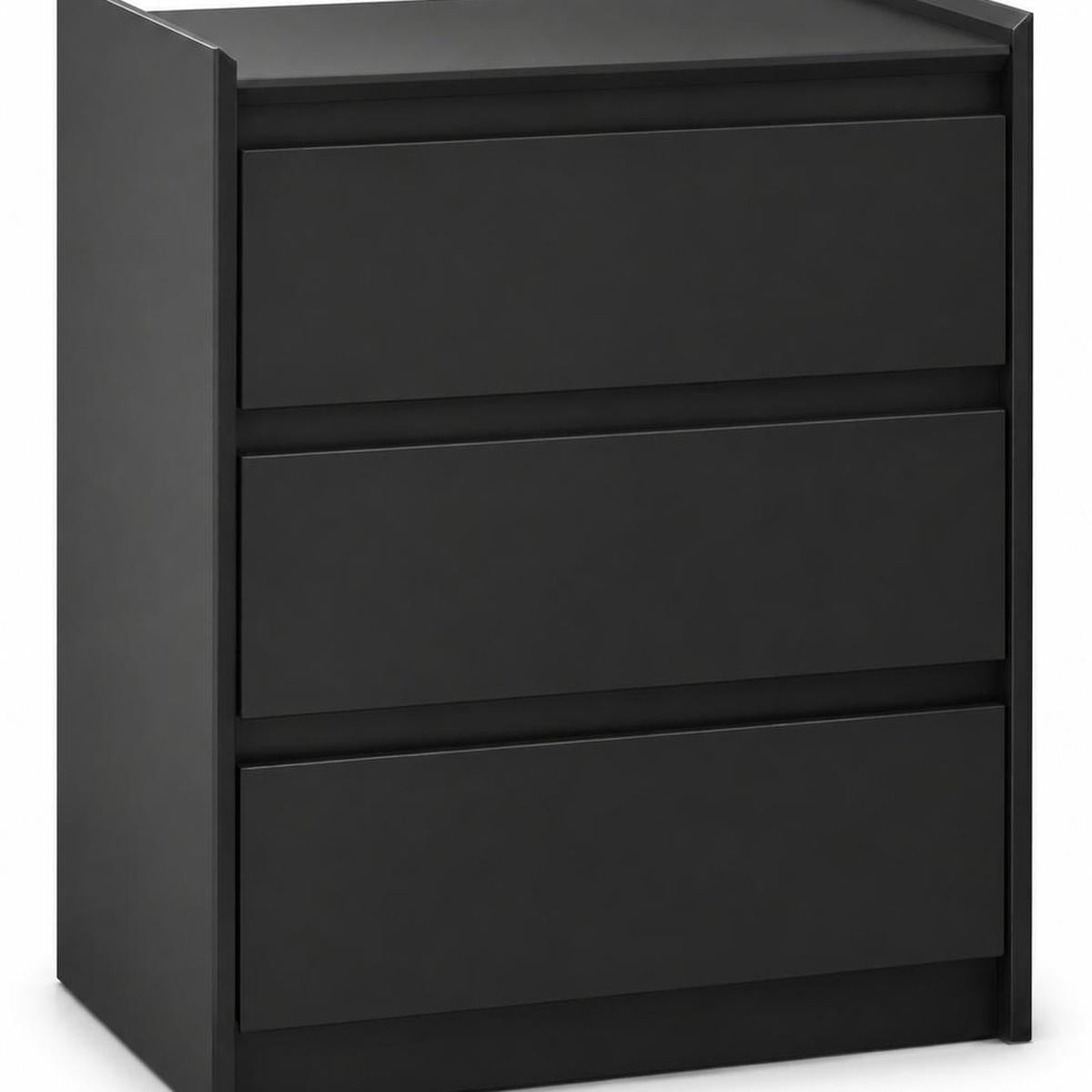 24" Black Wood Three Drawer Nightstand with USB Port and Integrated Tech