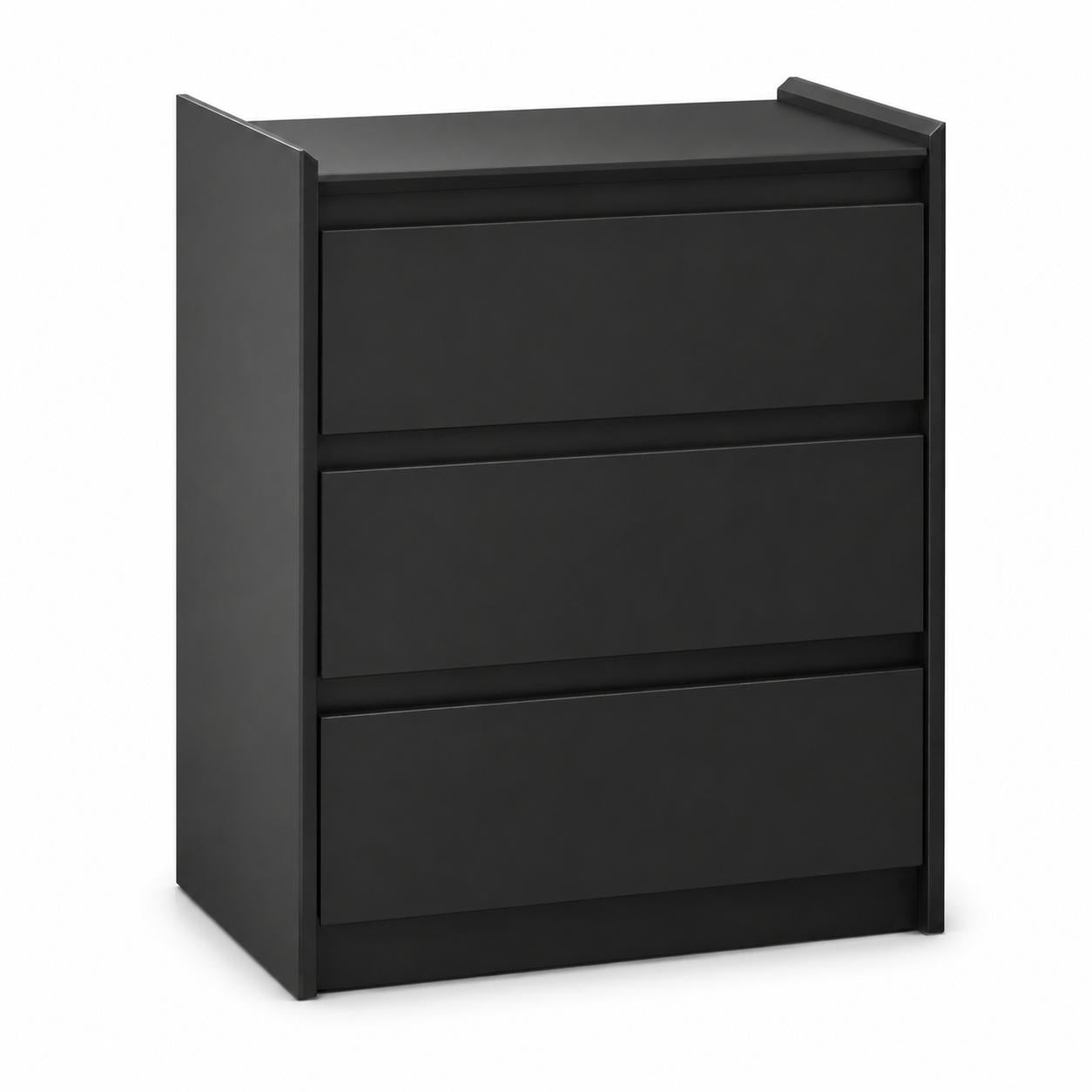24" Black Wood Three Drawer Nightstand with USB Port and Integrated Tech