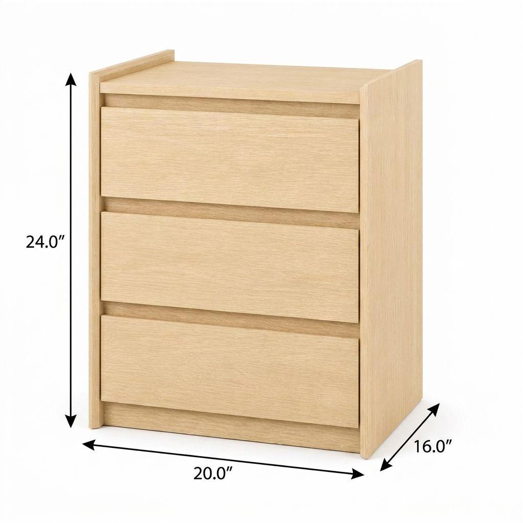 24" Oak Wood Three Drawer Nightstand with USB Port and Integrated Tech