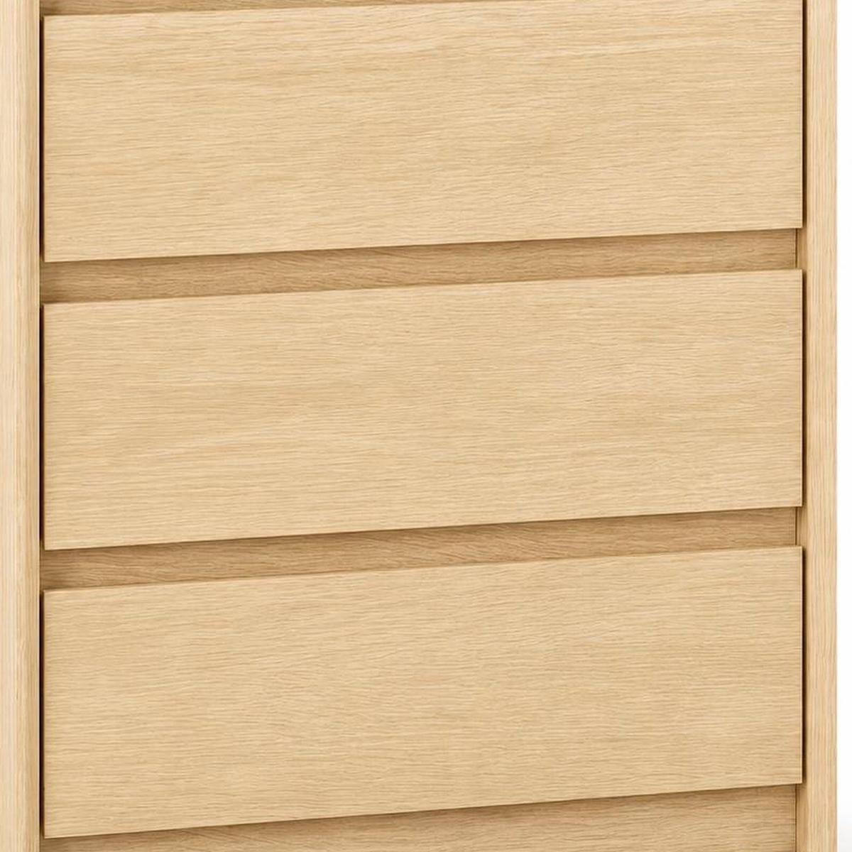 24" Oak Wood Three Drawer Nightstand with USB Port and Integrated Tech