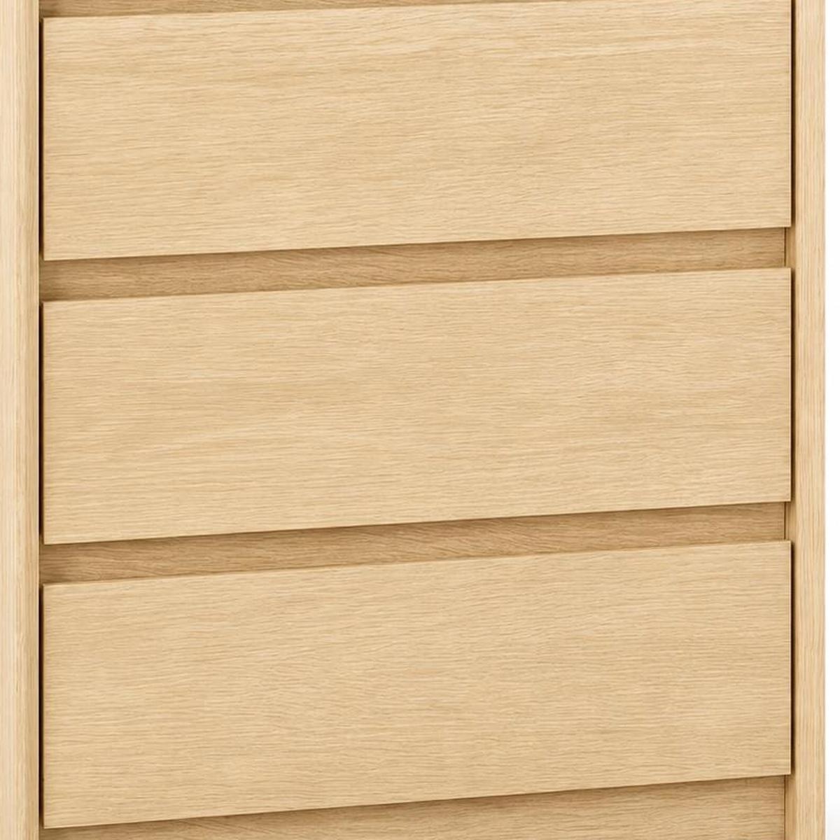 24" Oak Wood Three Drawer Nightstand with USB Port and Integrated Tech