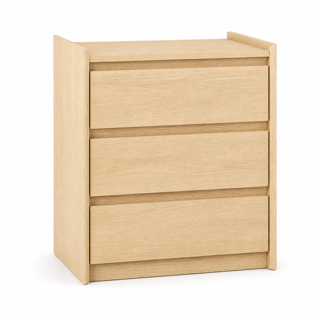 24" Oak Wood Three Drawer Nightstand with USB Port and Integrated Tech