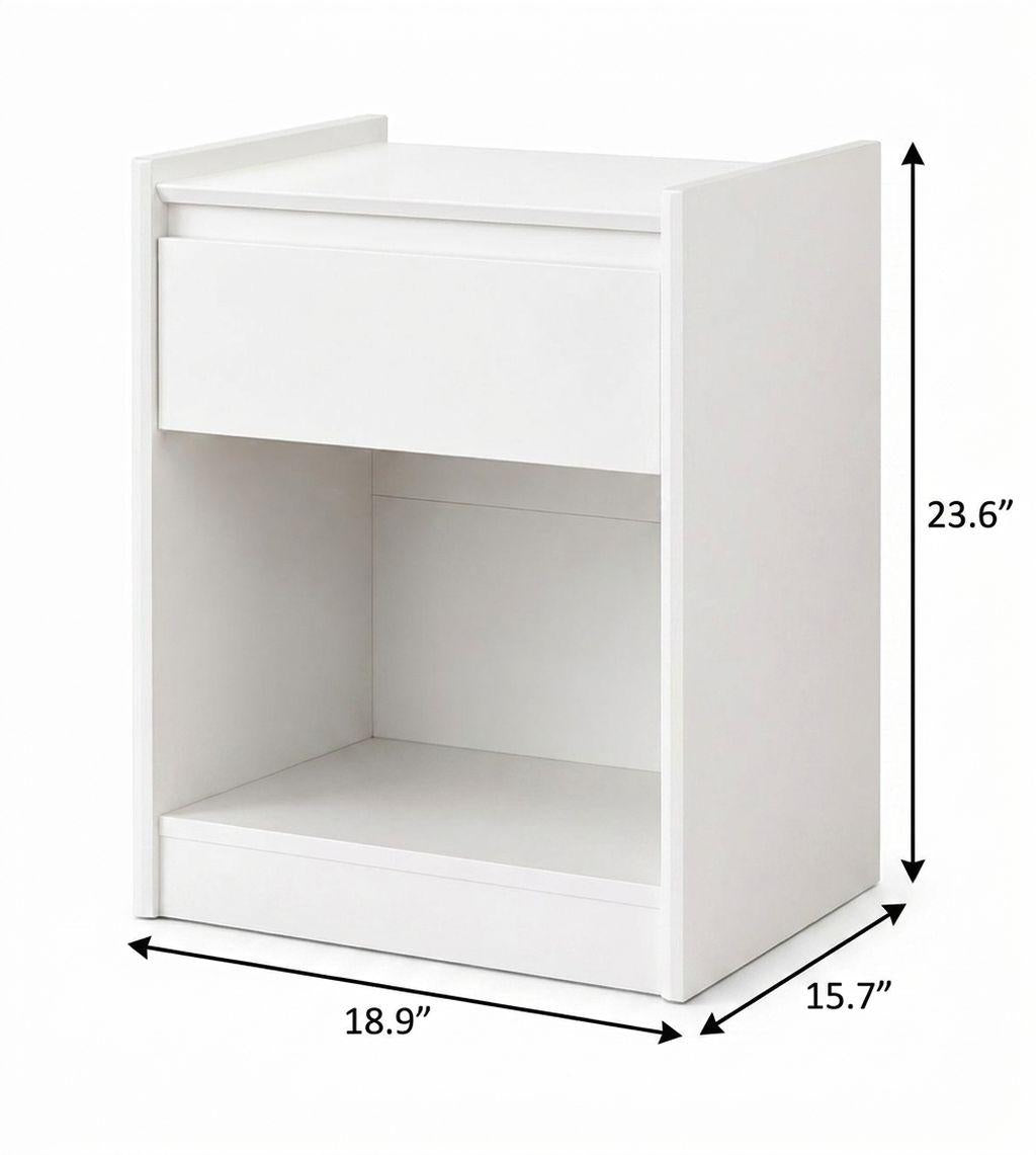 24" White Wood One Drawer Nightstand