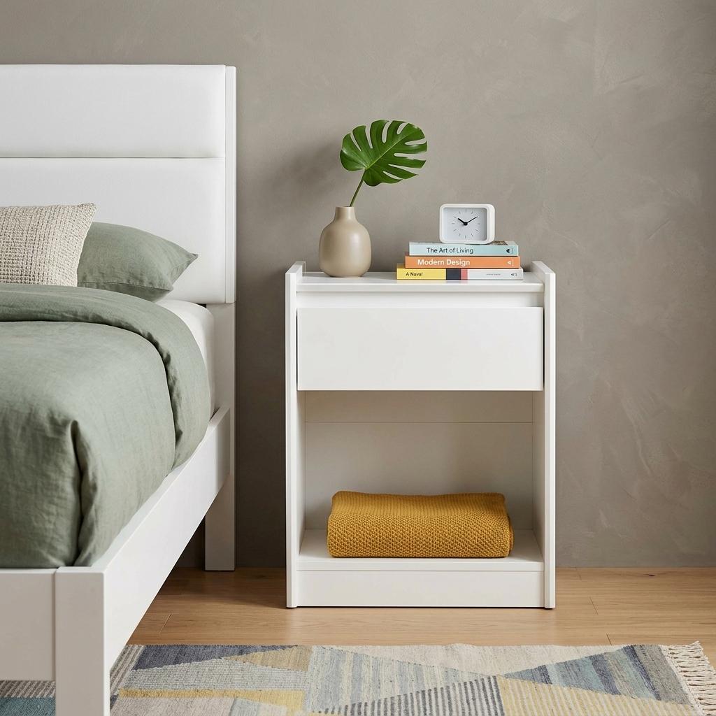 24" White Wood One Drawer Nightstand