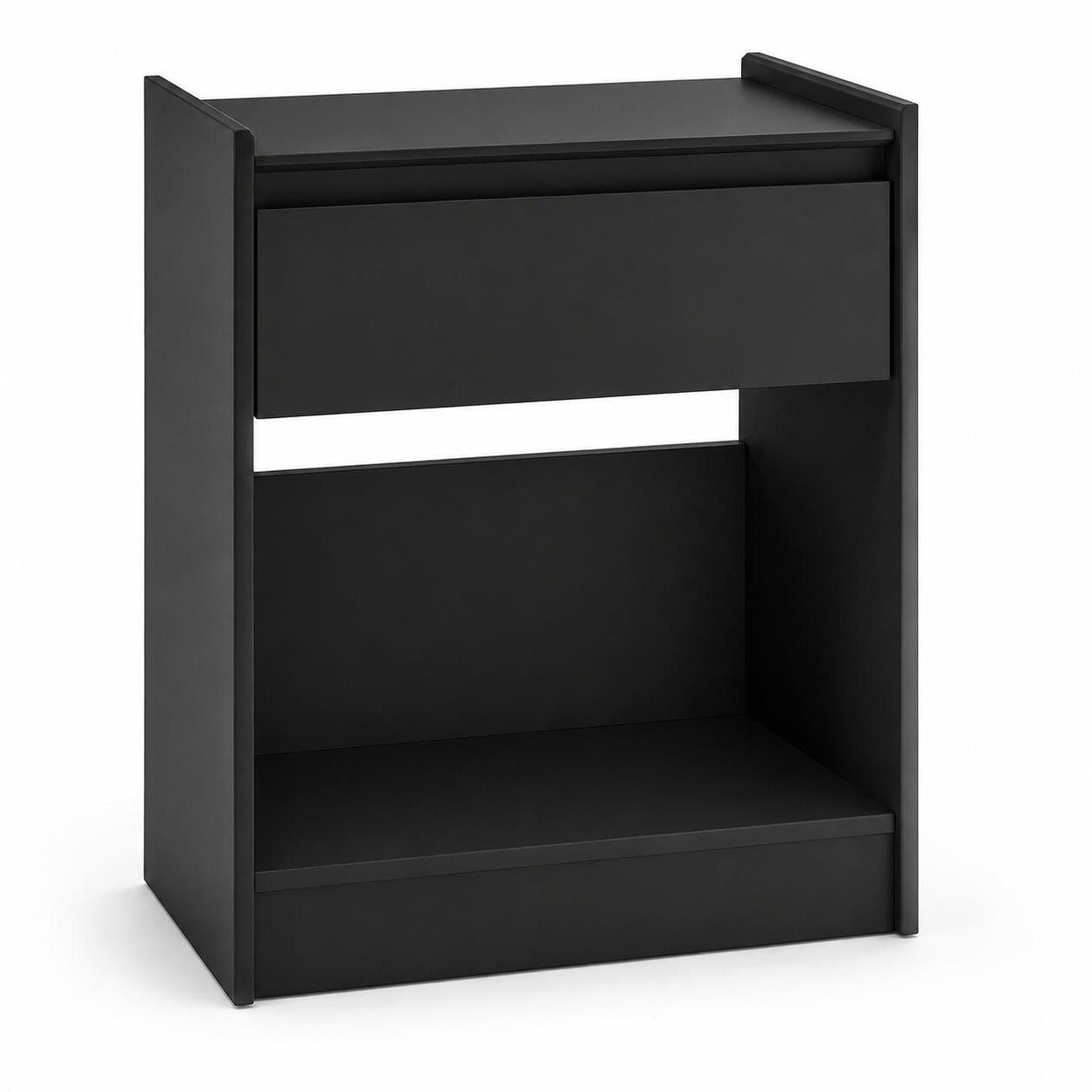 24" Black Wood One Drawer Nightstand