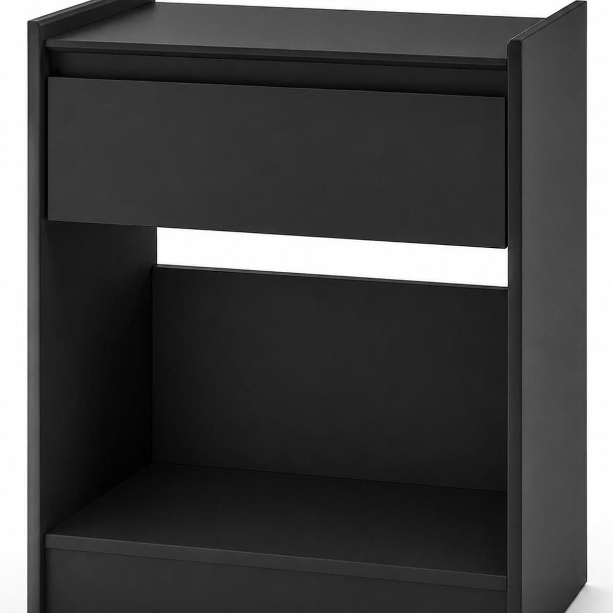 24" Black Wood One Drawer Nightstand
