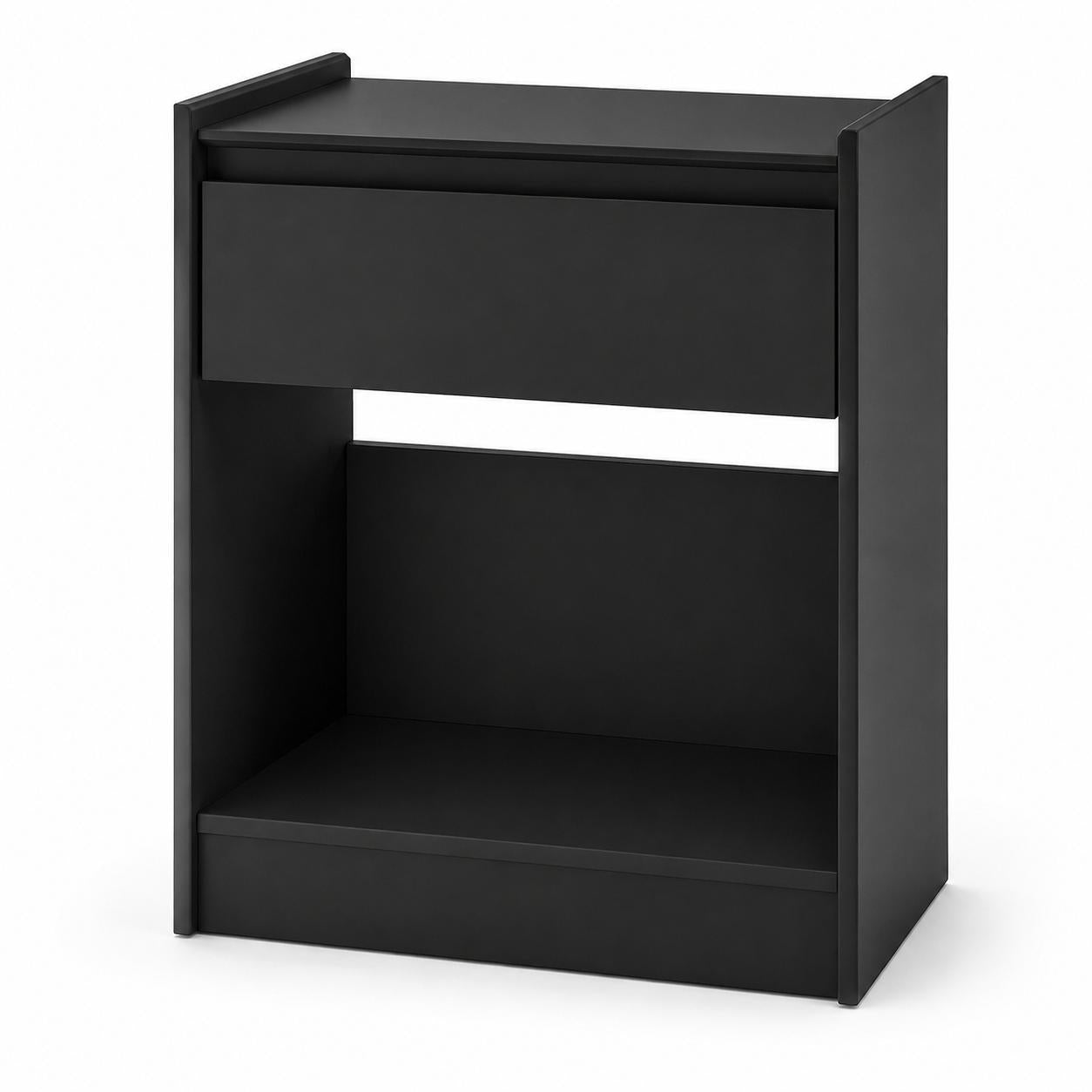 24" Black Wood One Drawer Nightstand