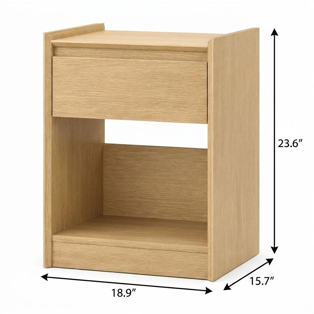 24" Oak Wood One Drawer Nightstand