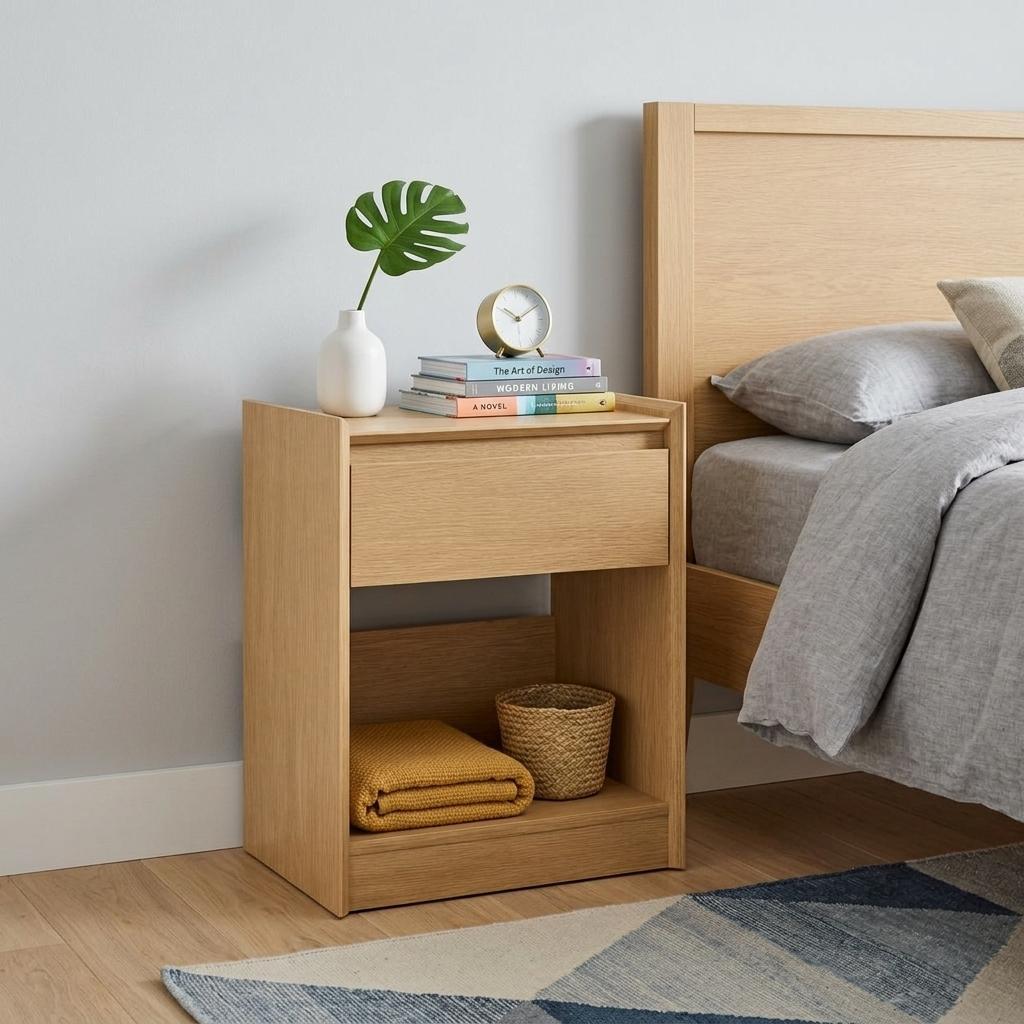 24" Oak Wood One Drawer Nightstand