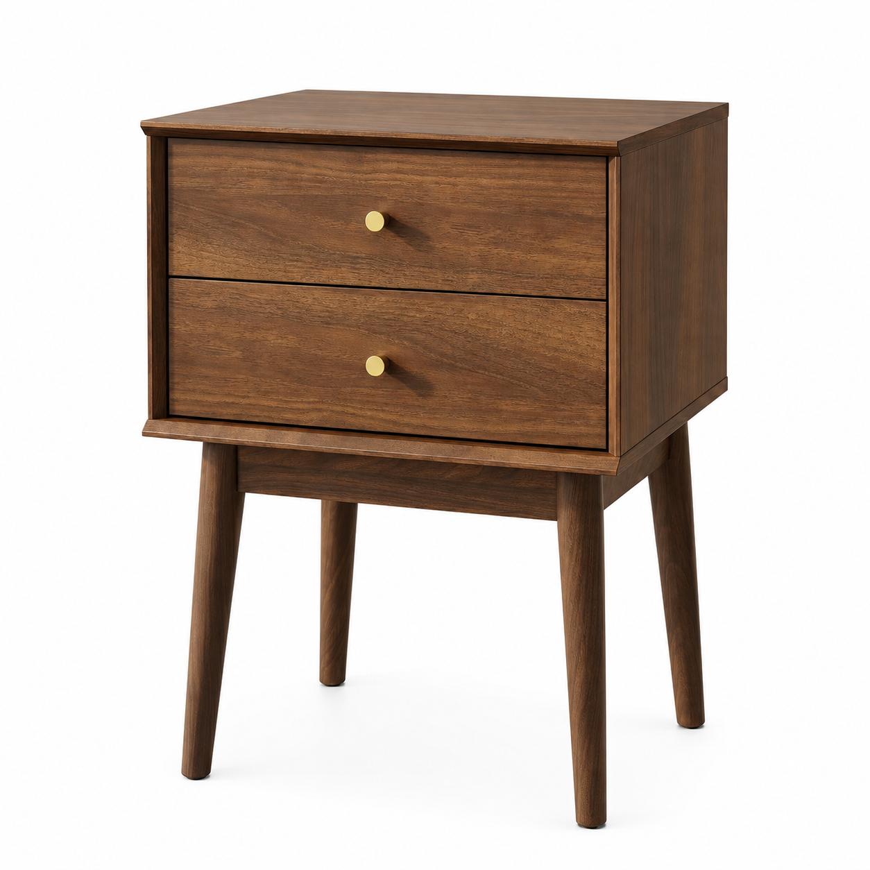 26" Walnut Wood Two Drawer Nightstand