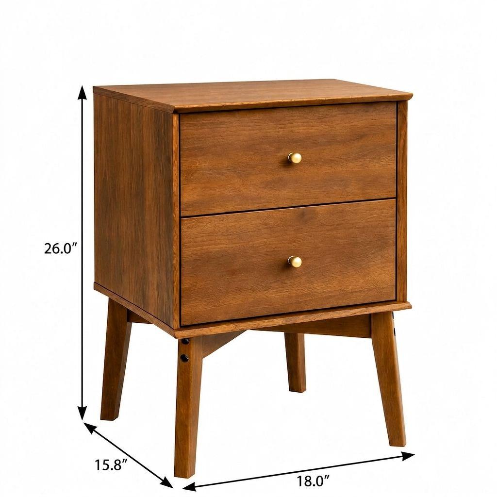 26" Oak Wood Two Drawer Nightstand