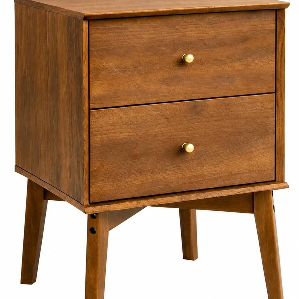 26" Oak Wood Two Drawer Nightstand
