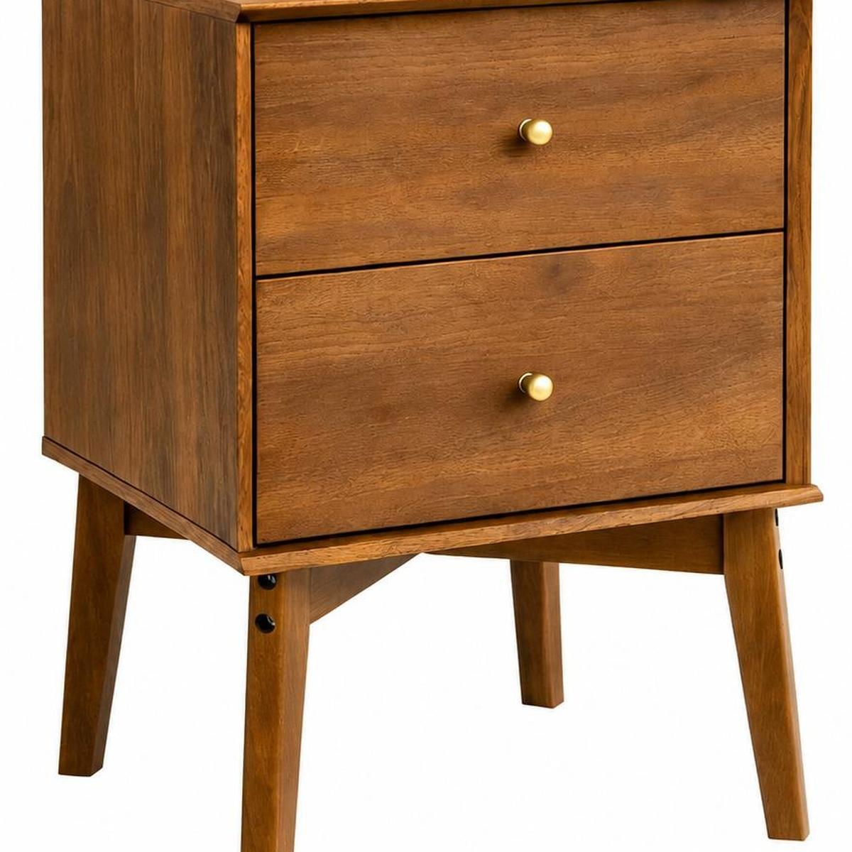 26" Oak Wood Two Drawer Nightstand