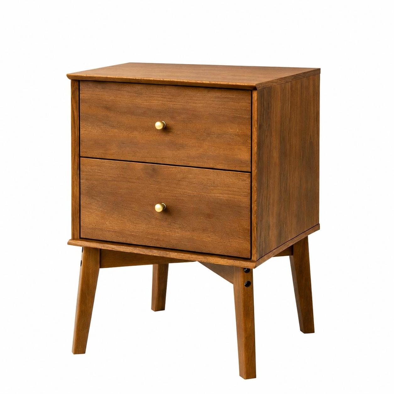 26" Oak Wood Two Drawer Nightstand
