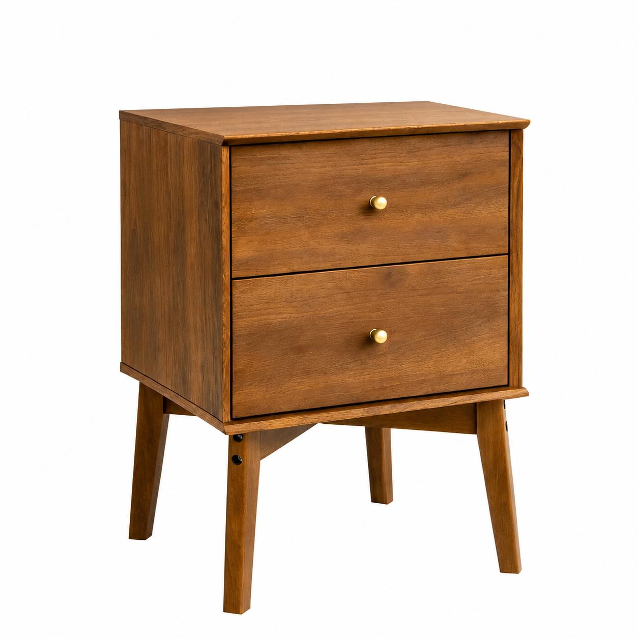 26" Oak Wood Two Drawer Nightstand