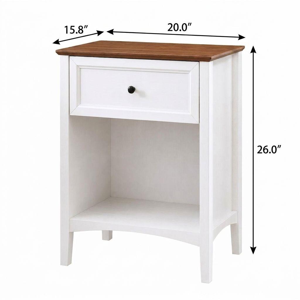 26" White Wood One Drawer Nightstand