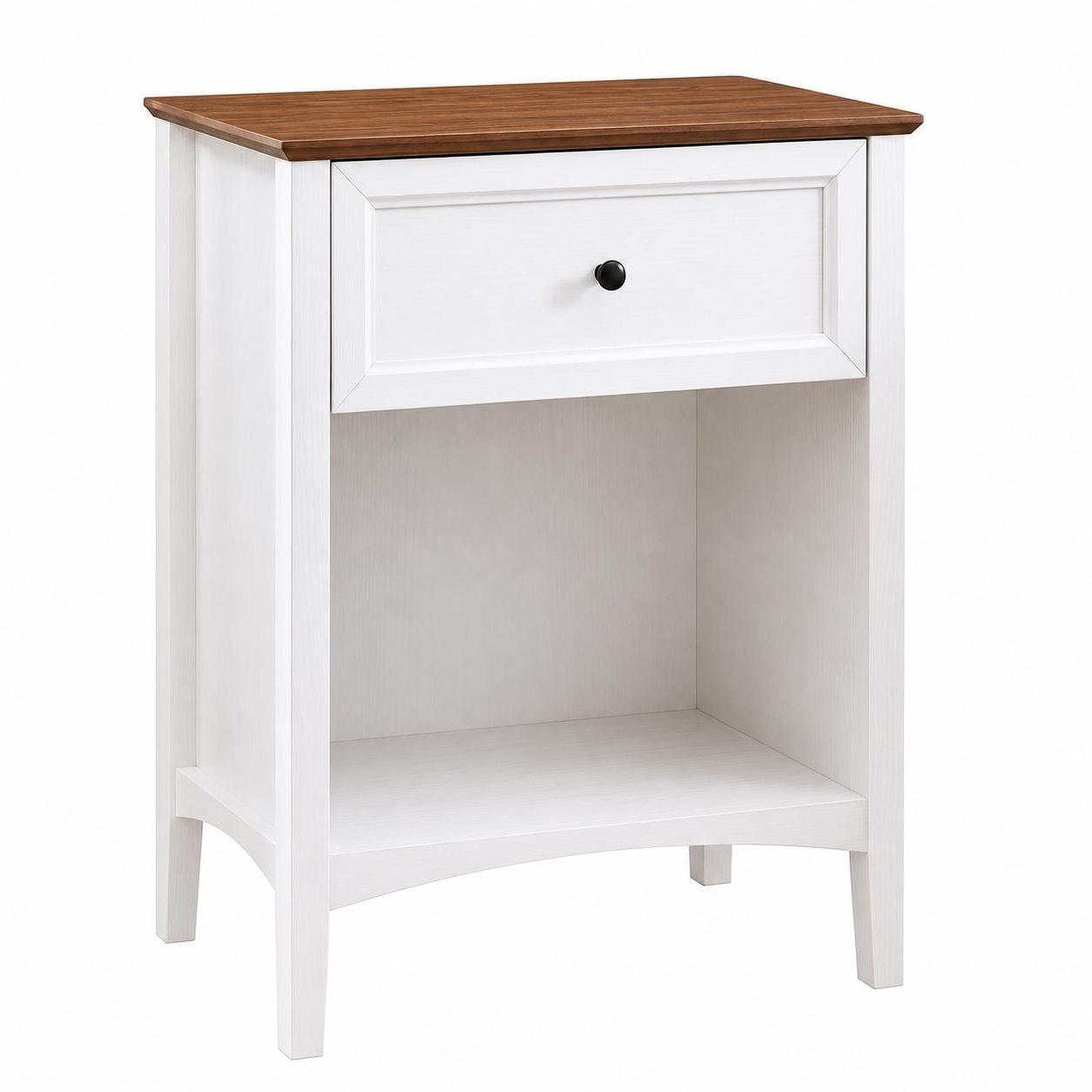 26" White Wood One Drawer Nightstand