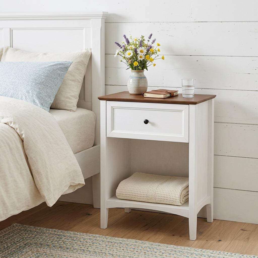 26" White Wood One Drawer Nightstand