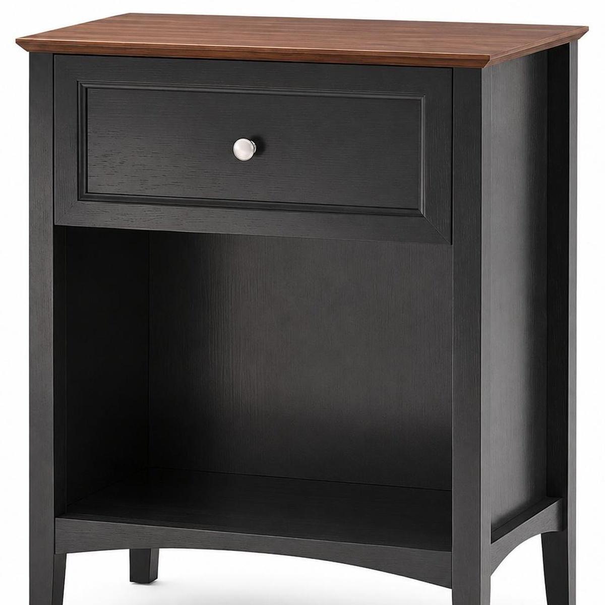 26" Black Wood One Drawer Nightstand