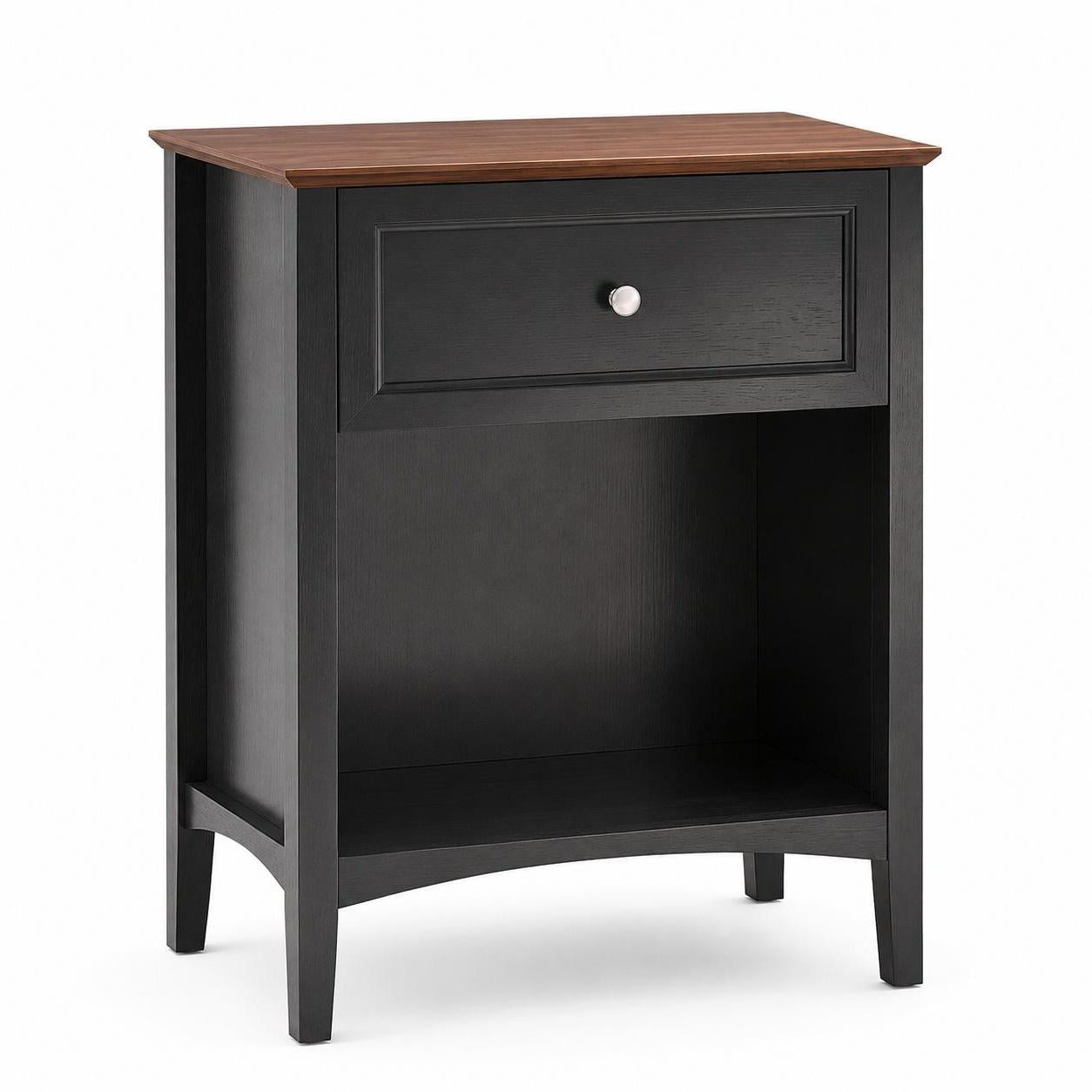 26" Black Wood One Drawer Nightstand