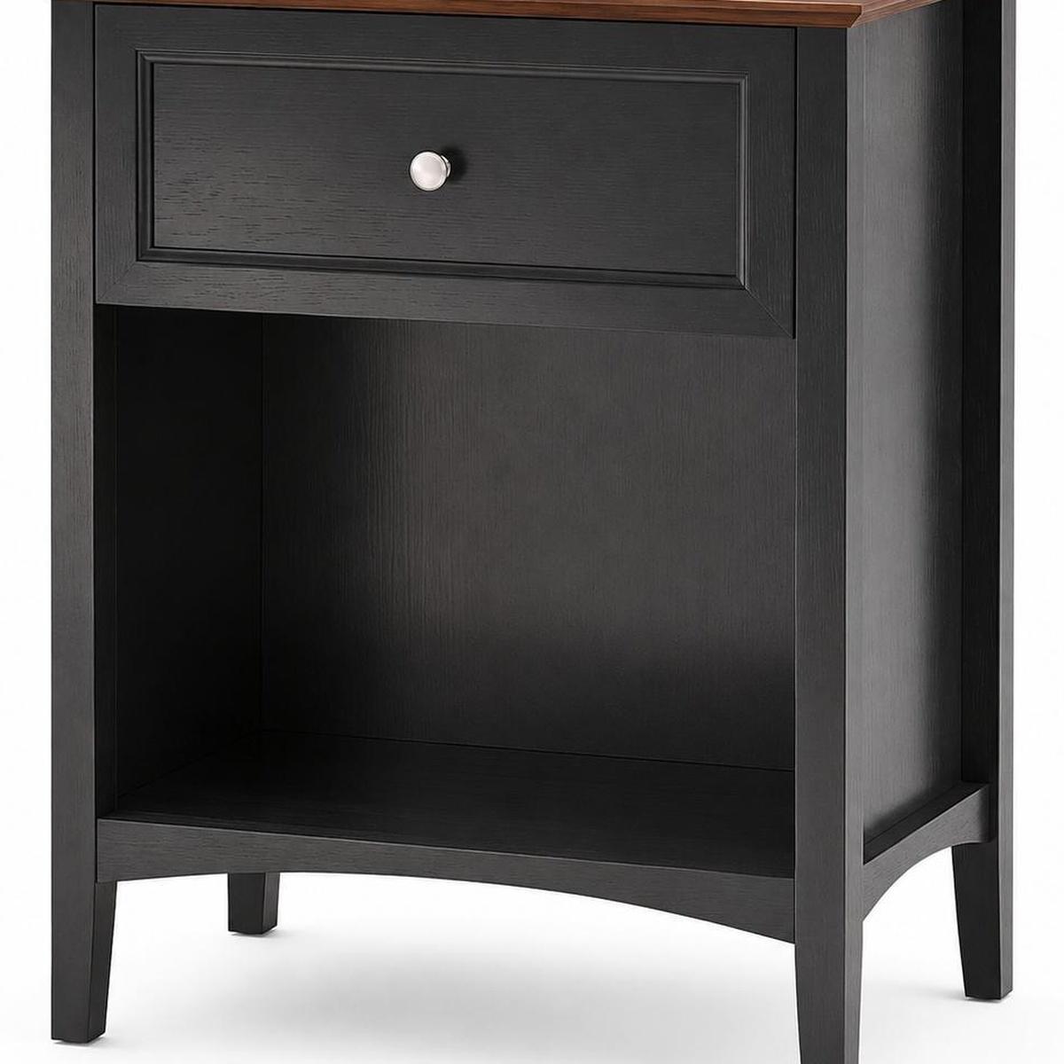 26" Black Wood One Drawer Nightstand