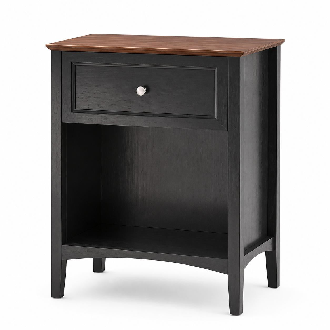 26" Black Wood One Drawer Nightstand