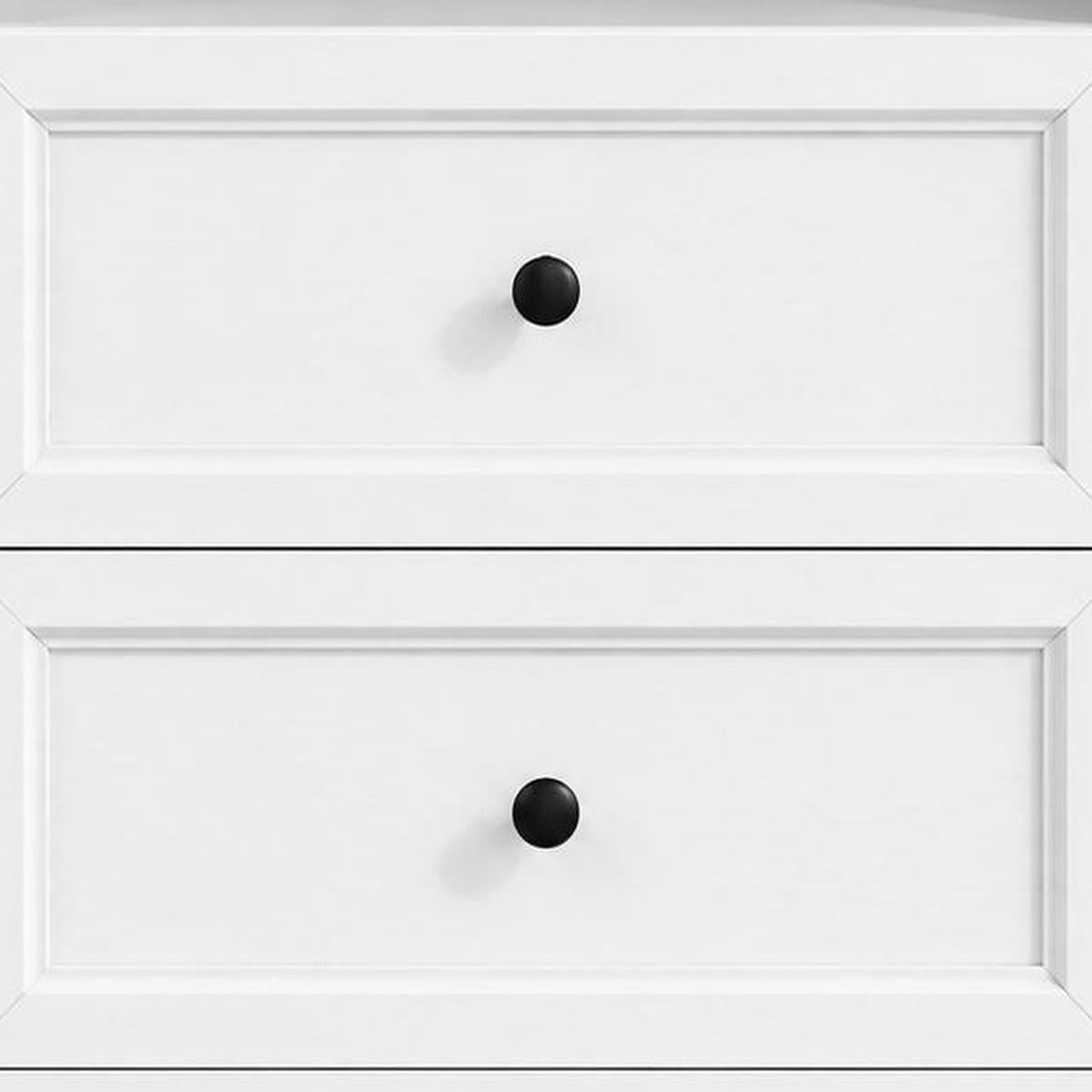 26" White Wood Two Drawer Nightstand with USB Port and Integrated Tech
