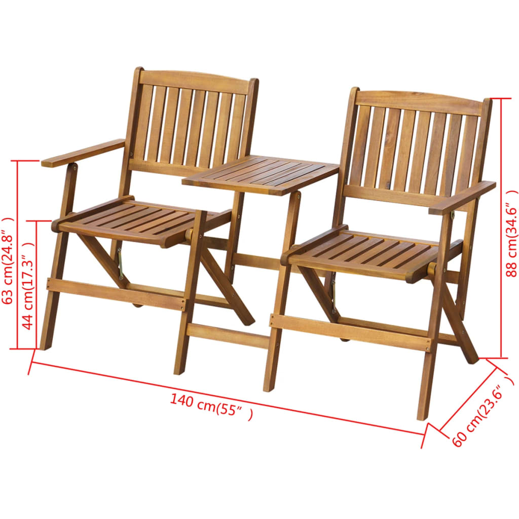 vidaXL Folding Patio Bench with Tea Table 55.1" Solid Acacia Wood-3